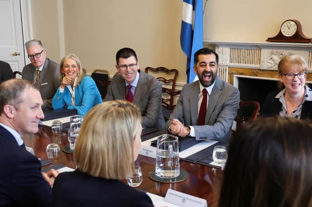 Humza Yousaf attends his first Cabinet meeting at Bute House yesterday (Picture: Russell Cheyne-Pool/Getty Images)