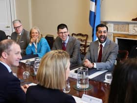 Humza Yousaf attends his first Cabinet meeting at Bute House yesterday (Picture: Russell Cheyne-Pool/Getty Images)