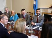 Humza Yousaf attends his first Cabinet meeting at Bute House yesterday (Picture: Russell Cheyne-Pool/Getty Images)