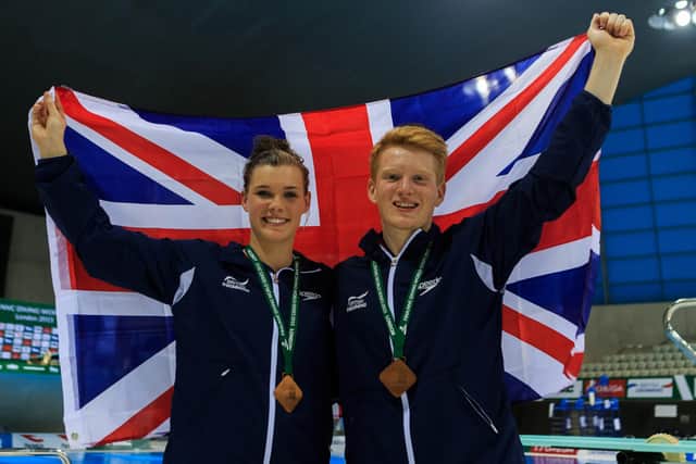 Grace Reid with childhood friend James Heatly who has also been selected in the GB diving team for the Olympics. Picture: John Walton/PA Wire
