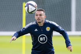 John McGinn keeps his eye on the ball during a Scotland training session ahead of the World Cup play-off against Ukraine.