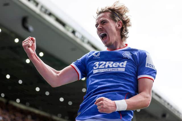 Rangers’ Todd Cantwell celebrates scoring the first goal against St Mirren
