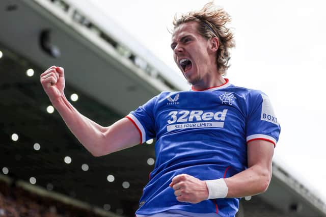 Rangers’ Todd Cantwell celebrates scoring the first goal against St Mirren