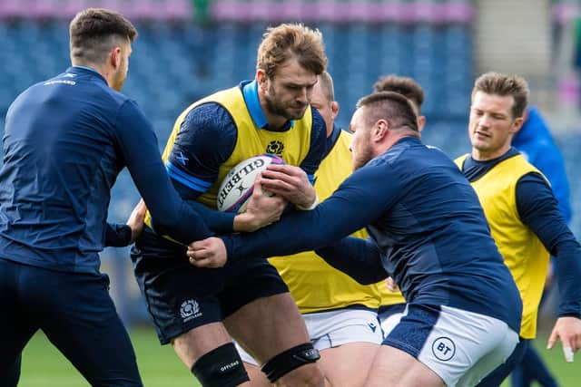 Richie Gray back in the thick of it during a Scotland training session. (Photo by Ross Parker / SNS Group)