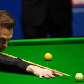 Judd Trump seen in his match against Shaun Murphy during day 11 of the Betfred World Snooker Championships 2021 at the Crucible Theatre on April 27, 2021 in Sheffield, England. (Photo by Zac Goodwin - Pool/Getty Images).
