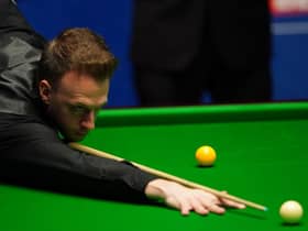 Judd Trump seen in his match against Shaun Murphy during day 11 of the Betfred World Snooker Championships 2021 at the Crucible Theatre on April 27, 2021 in Sheffield, England. (Photo by Zac Goodwin - Pool/Getty Images).