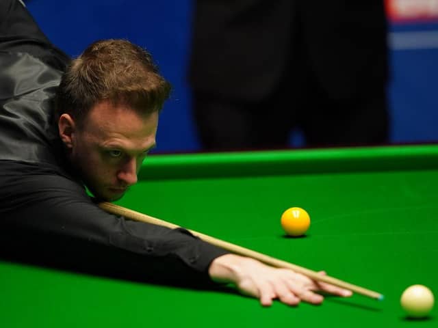 Judd Trump seen in his match against Shaun Murphy during day 11 of the Betfred World Snooker Championships 2021 at the Crucible Theatre on April 27, 2021 in Sheffield, England. (Photo by Zac Goodwin - Pool/Getty Images).
