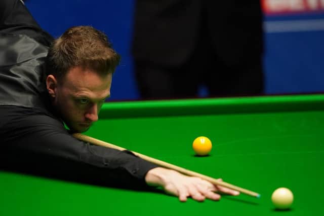 Judd Trump seen in his match against Shaun Murphy during day 11 of the Betfred World Snooker Championships 2021 at the Crucible Theatre on April 27, 2021 in Sheffield, England. (Photo by Zac Goodwin - Pool/Getty Images).