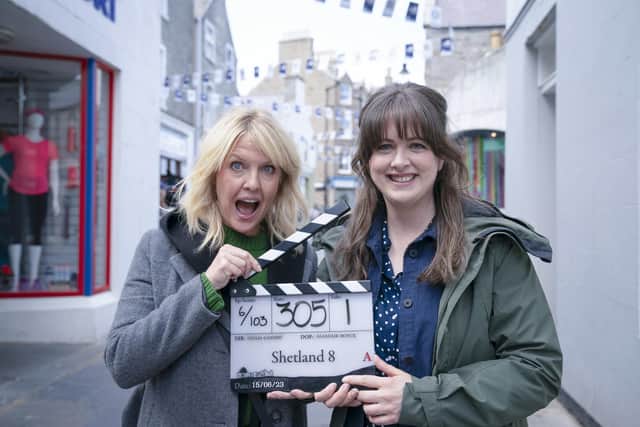 Behind the Scenes filming Shetland, with Ashley Jensen and Alison O'Donnell. Pic: BBC/Silverprint Pictures/Jamie Simpson