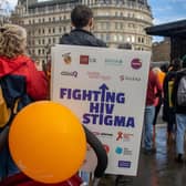Activists assemble at Trafalgar Square for a Fighting HIV Stigma protest. Picture: Sinai Noor/Shutterstock