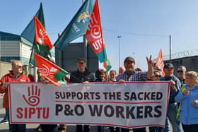 A rally at Dublin Port outside the P&O terminal to send support to the hunderds of seafarers sacked in recent days.