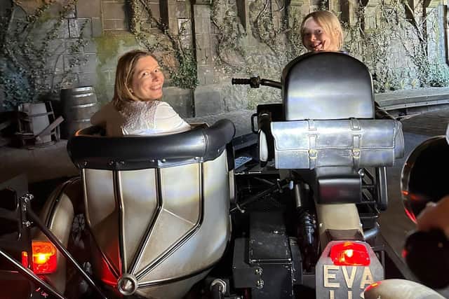 Kirsty and her daughter on the Hagrid's Magical Creatures ride. Pic: Kirsty Masterman/PA.