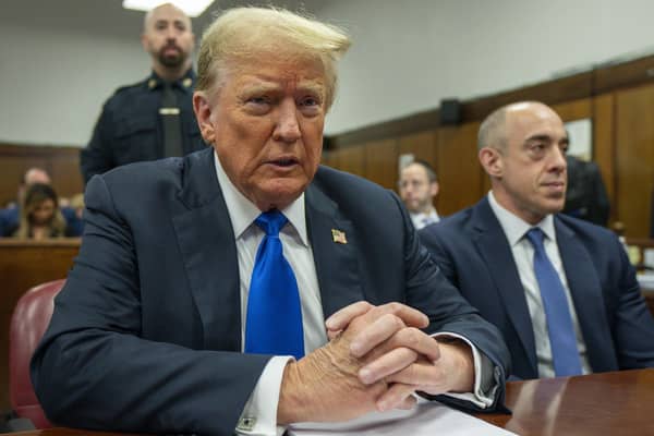 Donald Trump in court on Thursday. (Photo by Steven Hirsch-Pool/Getty Images)