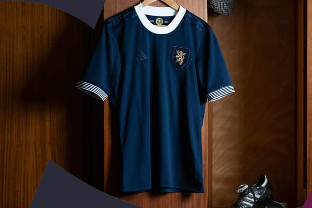 The new Scotland strip marking the 150th anniversary of the national team. Picture: Scottish FA