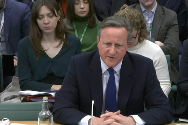 Lord David Cameron speaking at the Foreign Affairs Committee at the Houses of Parliament.