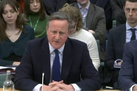 Lord David Cameron speaking at the Foreign Affairs Committee at the Houses of Parliament.