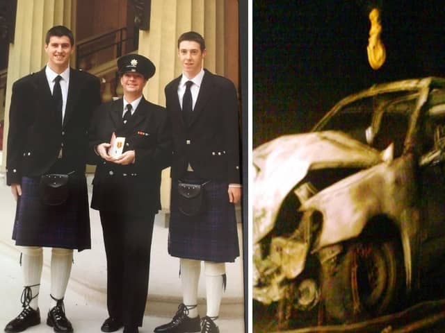 A firefighting mum has revealed how her “heart stopped” when she attended a fireball car smash - and learned her own son was involved.