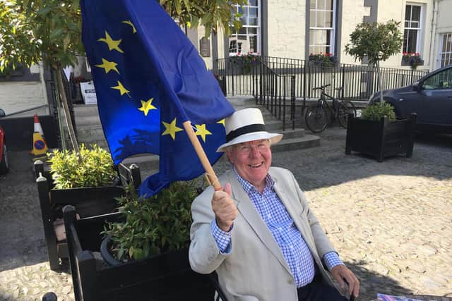 Ian Jenkins during the Brexit campaign outside the Tontine Hotel, Peebles