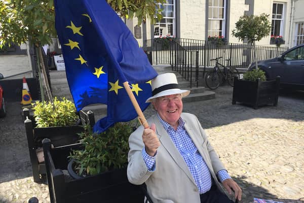Ian Jenkins during the Brexit campaign outside the Tontine Hotel, Peebles