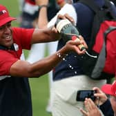 Tony Finau celebrates after playing his part in Team USA's win in the 43rd Ryder Cup at Whistling Straits. Picture: Richard Heathcote/Getty Images.