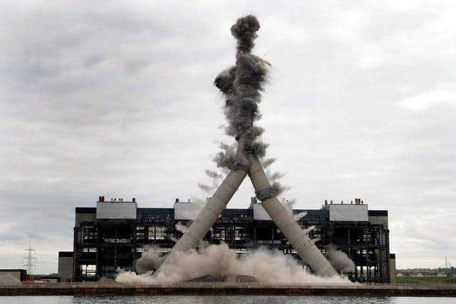 Boom...the giant towers at Cockenzie were brought down in 2015