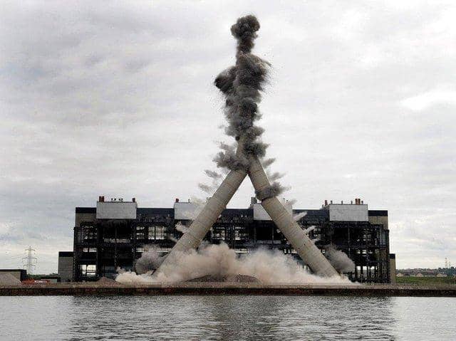 Boom...the giant towers at Cockenzie were brought down in 2015