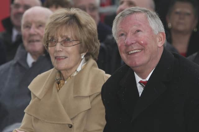 Lady Cathy Ferguson and Sir Alex Ferguson attend the statue unveiling of the former Manchester United manager at Old Trafford on November 23, 2012.  (Photo by John Peters/Manchester United via Getty Images)
