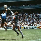 Diego Maradona's first goal against England is an iconic moment in football history. (Picture credit: Getty Images)