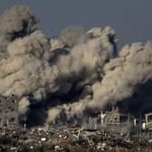 Smoke rises during an Israeli military bombardment of the northern Gaza Strip amid the ongoing battles between Israel and the Palestinian group Hamas.