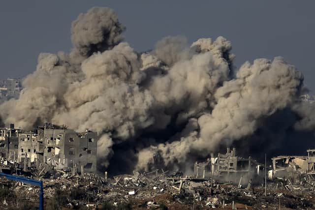 Smoke rises during an Israeli military bombardment of the northern Gaza Strip amid the ongoing battles between Israel and the Palestinian group Hamas.
