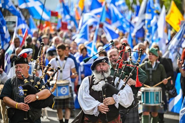 The pro-independence umbrella body All Under One Banner holds a rally outside the Scottish Parliament in September (Picture: Jeff J Mitchell/Getty Images)