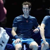 Andy Murray and Jamie Murray share a joke during their doubles match against Tim Henman and Mansour Bahrami during Andy Murray Live at The Hydro on November 7, 2017 in Glasgow. Picture: Steve Welsh/Getty Images for Andy Murray Live