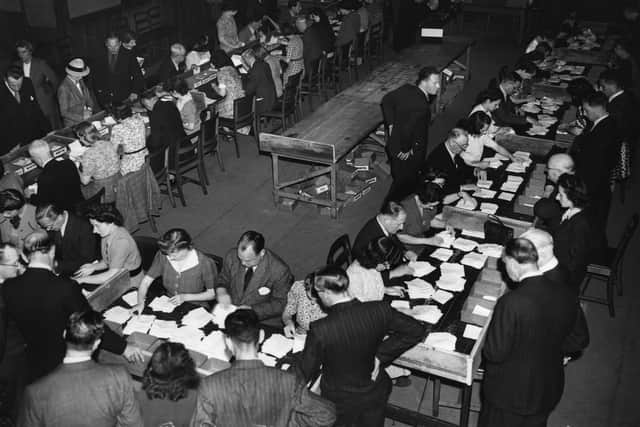 Votes in the 1945 election were counted two or three weeks after polling day to allow the service votes from overseas to arrive