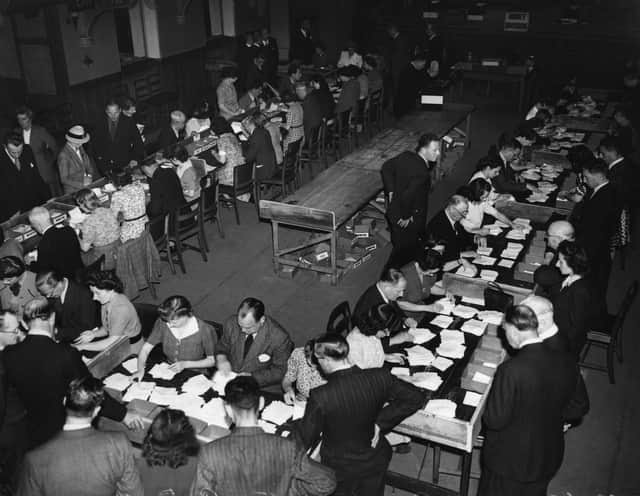 Votes in the 1945 election were counted two or three weeks after polling day to allow the service votes from overseas to arrive
