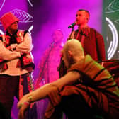 Kalush Orchestra, Eurovision winners from Ukraine, performing their first UK gig at Shangri-La's Truth Stage, during the Glastonbury Festival at Worthy Farm in Somerset. Picture date: Saturday June 25, 2022.