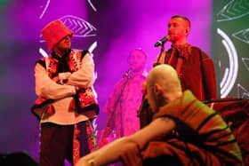 Kalush Orchestra, Eurovision winners from Ukraine, performing their first UK gig at Shangri-La's Truth Stage, during the Glastonbury Festival at Worthy Farm in Somerset. Picture date: Saturday June 25, 2022.