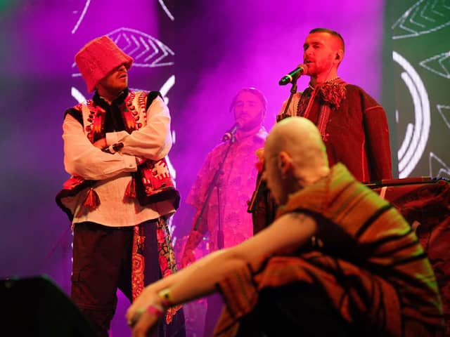 Kalush Orchestra, Eurovision winners from Ukraine, performing their first UK gig at Shangri-La's Truth Stage, during the Glastonbury Festival at Worthy Farm in Somerset. Picture date: Saturday June 25, 2022.