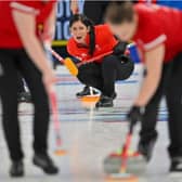 Eve Muirhead delivers a stone during the 2022 Winter Olympics.(AFP via Getty Images)