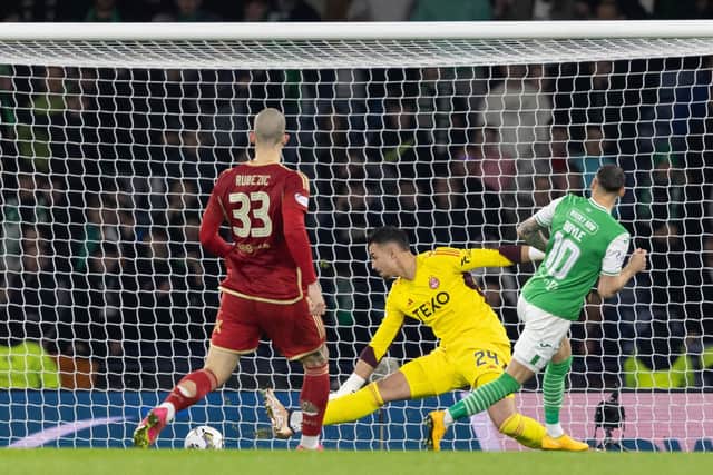 Martin Boyle had this goal ruled out for offside as Hibs suffered heartache at Hampden.