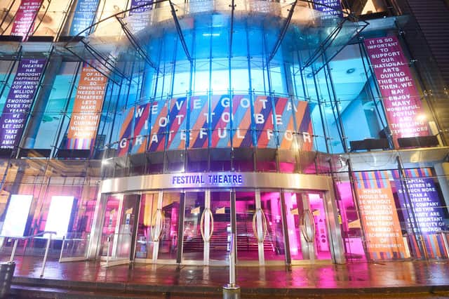 The Festival Theatre in Edinburgh has been decorated with banners created by supporters during its closure.