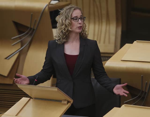Scottish Green Party Co Leader Lorna Slater speaking at the Scottish Parliament in Holyrood.