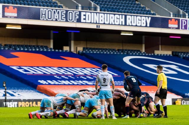 Edinburgh dominated the scrum against Glasgow Warriors in the 1872 Cup first leg. Picture: Ross Parker/SNS