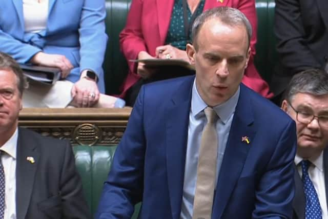 Deputy Prime Minister Dominic Raab speaks during Prime Minister's Questions in the House of Commons, London.