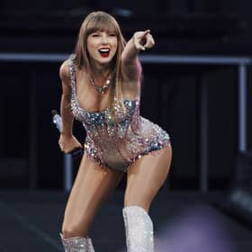 American singer and songwriter Taylor Swift performs on stage as part of her Eras Tour. Picture: André Dias Nobre/Getty