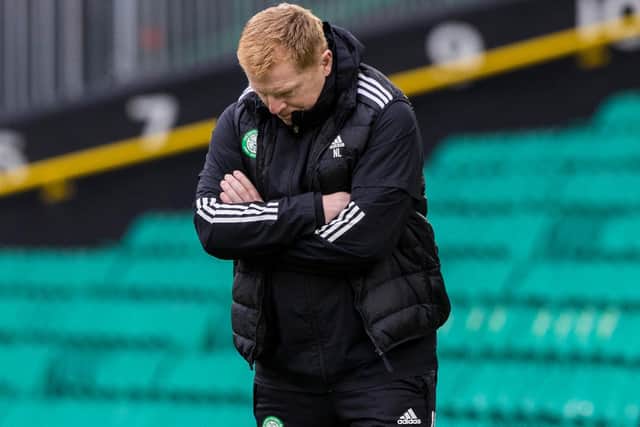 Celtic manager Neil Lennon cuts a frustrated figure during his team's abject derby loss (Photo by Craig Williamson / SNS Group)