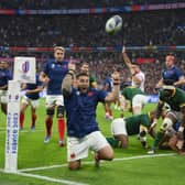 Cyril Baille of France celebrates scoring his team's first try during the epic quarter-final defeat to South Africa. (Photo by Mike Hewitt/Getty Images)