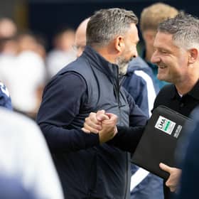 Kilmarnock manager Derek McInnes (left) and Dundee boss Tony Docherty have both been nominated for the PFA Scotland Manager of the Year award, alongisde Falkirk's John McGlynn. (Photo by Mark Scates / SNS Group)