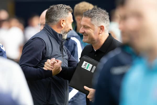 Kilmarnock manager Derek McInnes (left) and Dundee boss Tony Docherty have both been nominated for the PFA Scotland Manager of the Year award, alongisde Falkirk's John McGlynn. (Photo by Mark Scates / SNS Group)