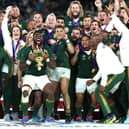 Siya Kolisi lifts the Web Ellis trophy after South Africa's victory over England in the 2019 Rugby World Cup final. (Photo by David Rogers/Getty Images)