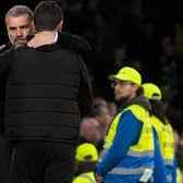 Celtic manager Ange Postecolgou embraces Dundee United's Liam Fox at the conclusion of the 4-2 win delivered by two late goals for the Scottish champions in November, with the Australian understanding of the vagaries faced by all those in his domain.(Photo by Craig Foy / SNS Group)